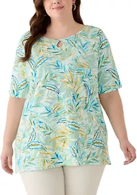 Plus Elbow Sleeve Slub Knit Tunic Top