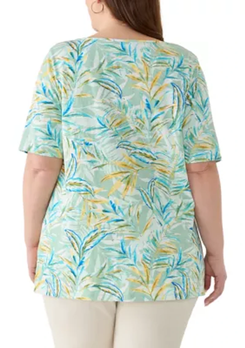 Plus Elbow Sleeve Slub Knit Tunic Top