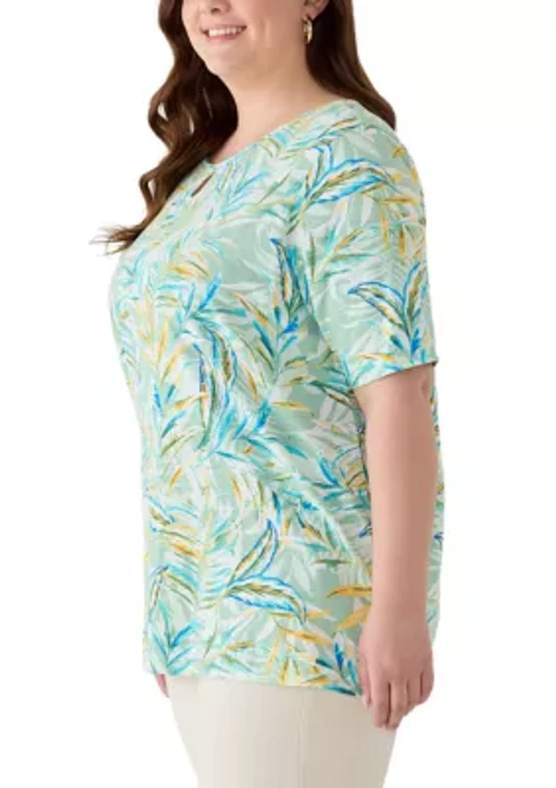 Plus Elbow Sleeve Slub Knit Tunic Top