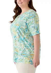 Plus Elbow Sleeve Slub Knit Tunic Top