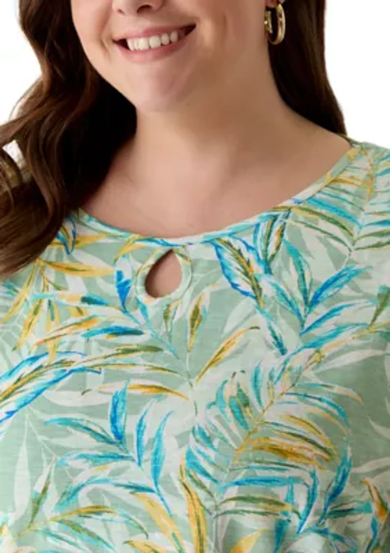Plus Elbow Sleeve Slub Knit Tunic Top