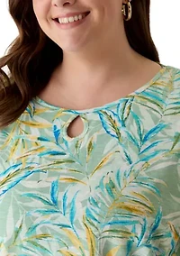 Plus Elbow Sleeve Slub Knit Tunic Top
