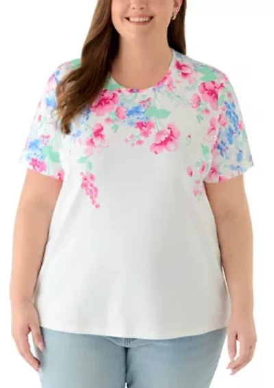 Plus Crew Neck Printed Top