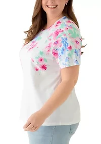 Plus Crew Neck Printed Top