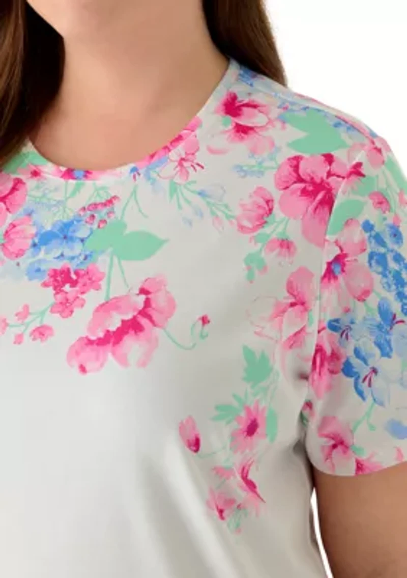 Plus Crew Neck Printed Top