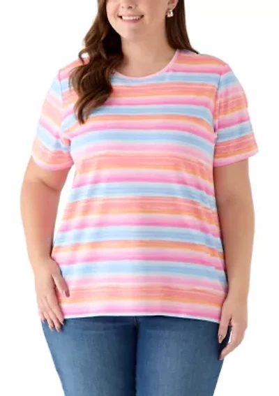 Plus Crew Neck Striped T-Shirt