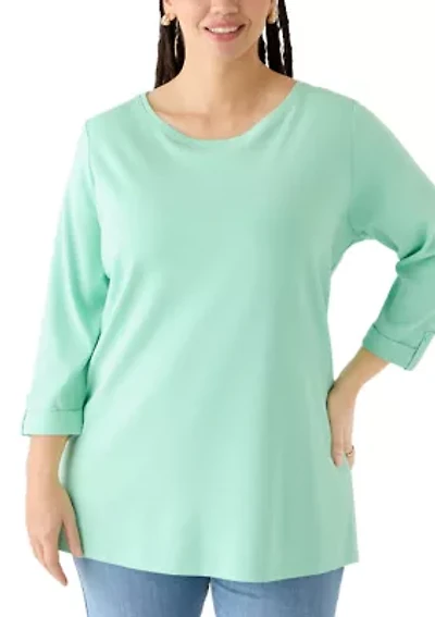 Plus 3/4 Sleeve Crew Tunic with Tab