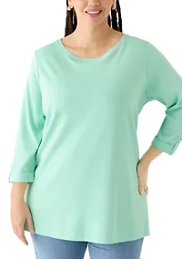 Plus 3/4 Sleeve Crew Tunic with Tab