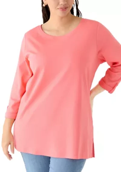 Plus 3/4 Sleeve Crew Tunic with Tab
