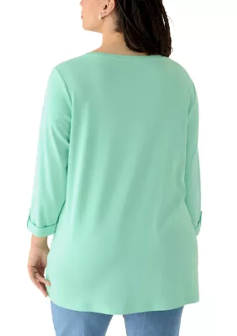 Plus 3/4 Sleeve Crew Tunic with Tab