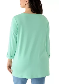 Plus 3/4 Sleeve Crew Tunic with Tab