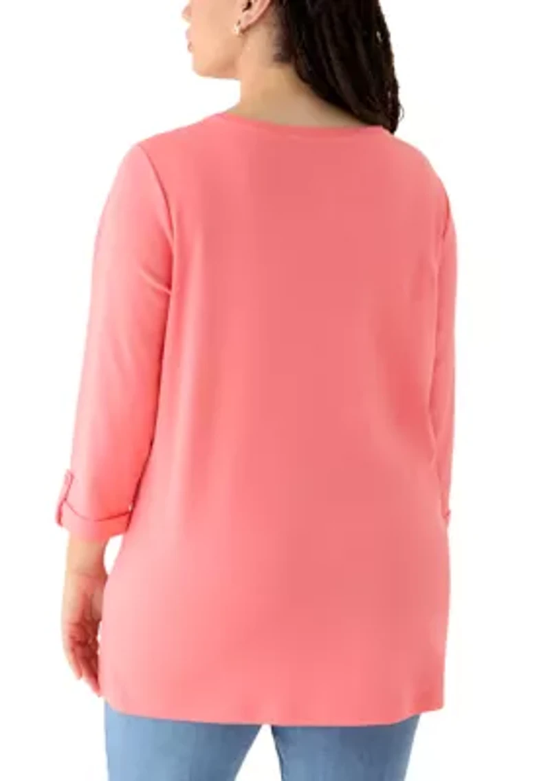 Plus 3/4 Sleeve Crew Tunic with Tab