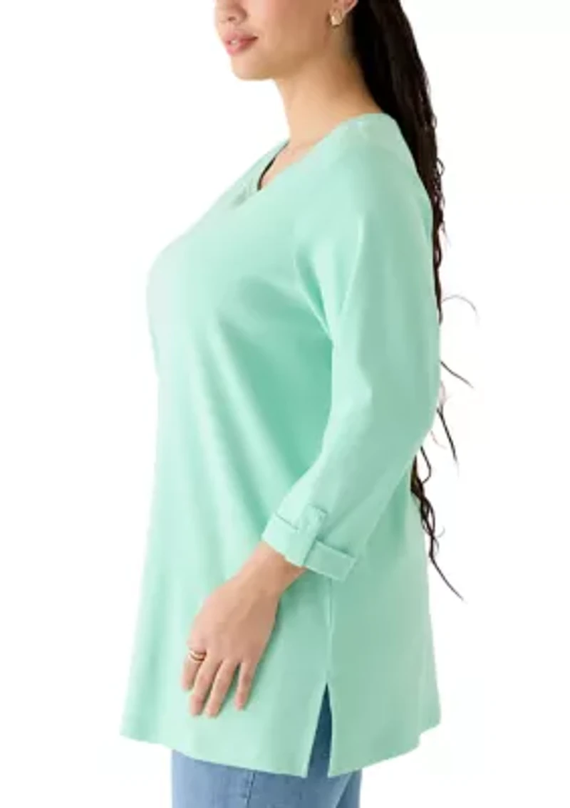 Plus 3/4 Sleeve Crew Tunic with Tab