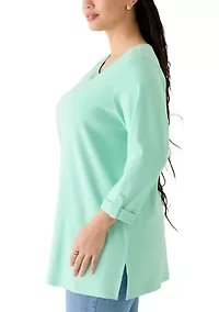 Plus 3/4 Sleeve Crew Tunic with Tab
