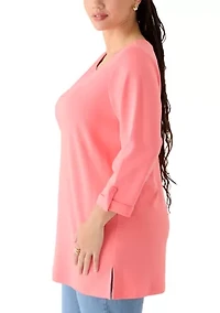 Plus 3/4 Sleeve Crew Tunic with Tab