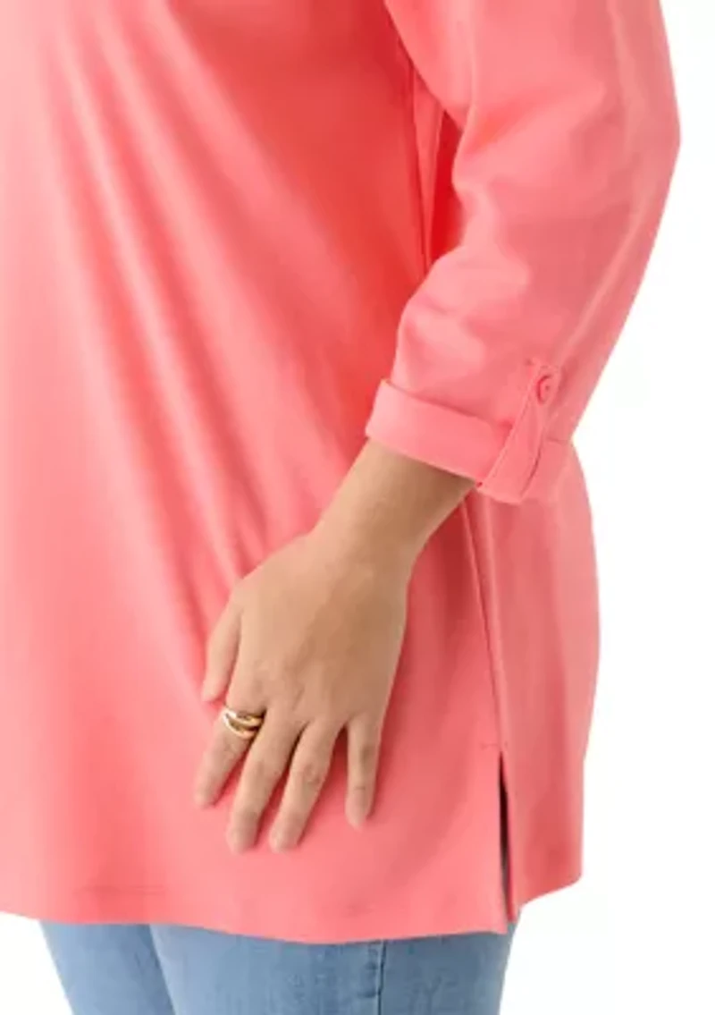 Plus 3/4 Sleeve Crew Tunic with Tab