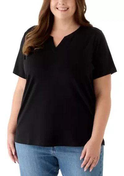 Plus Short Sleeve Split Neck T-Shirt