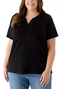Plus Short Sleeve Split Neck T-Shirt