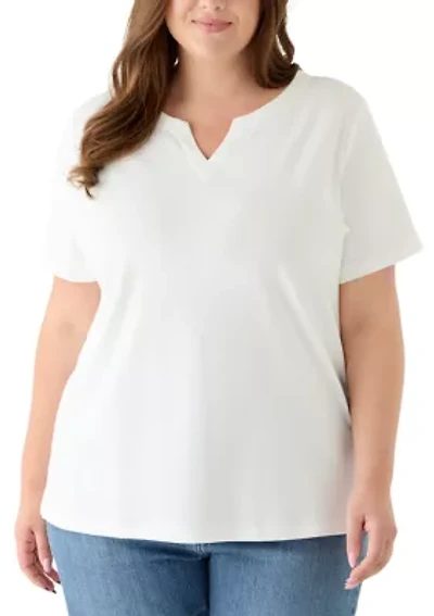 Plus Short Sleeve Split Neck T-Shirt