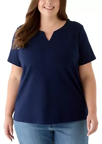 Plus Short Sleeve Split Neck T-Shirt