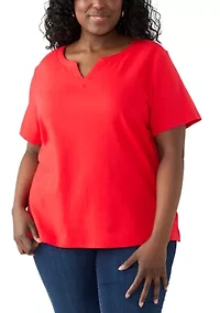 Plus Short Sleeve Split Neck T-Shirt