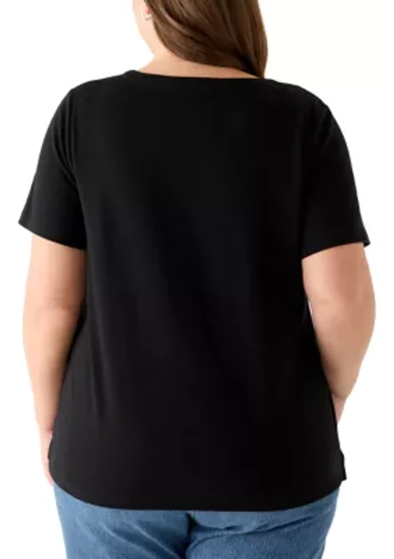 Plus Short Sleeve Split Neck T-Shirt