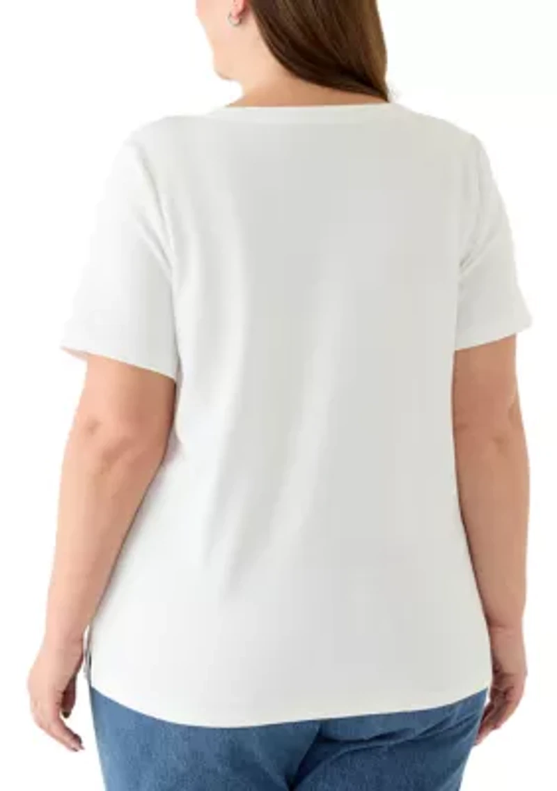 Plus Short Sleeve Split Neck T-Shirt