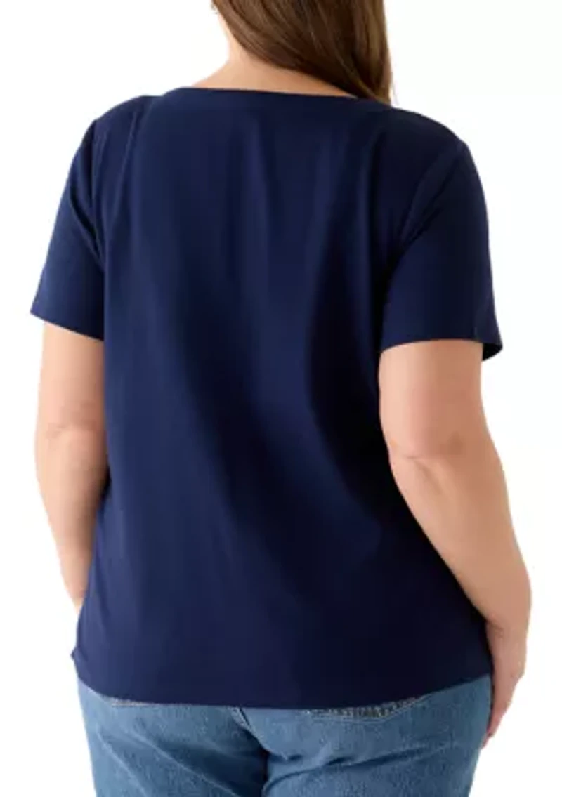 Plus Short Sleeve Split Neck T-Shirt