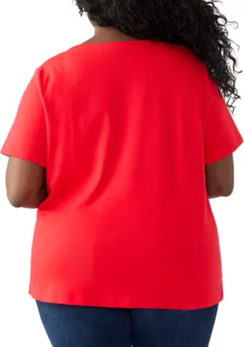 Plus Short Sleeve Split Neck T-Shirt