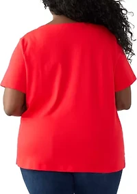 Plus Short Sleeve Split Neck T-Shirt