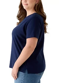 Plus Short Sleeve Split Neck T-Shirt