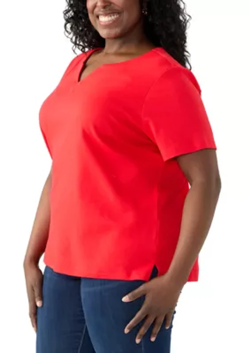 Plus Short Sleeve Split Neck T-Shirt