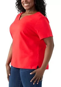 Plus Short Sleeve Split Neck T-Shirt