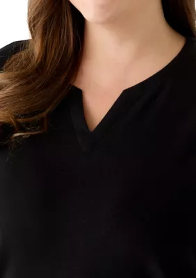 Plus Short Sleeve Split Neck T-Shirt