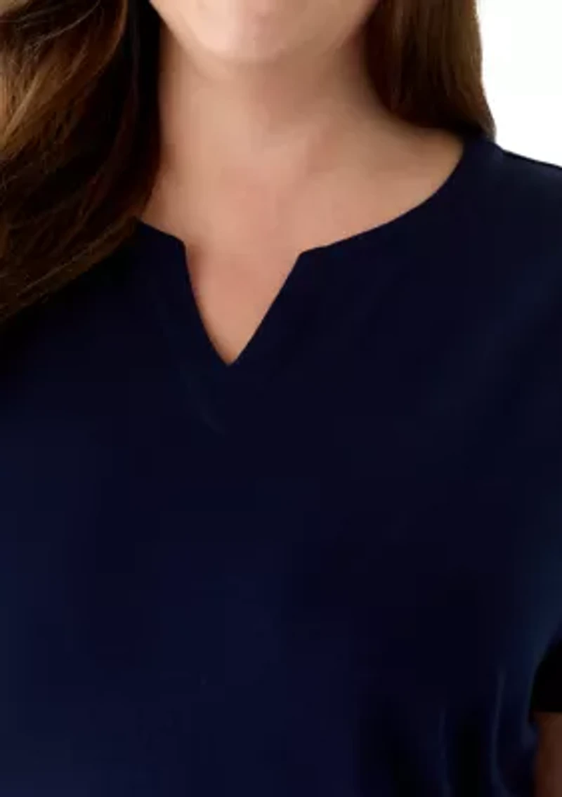 Plus Short Sleeve Split Neck T-Shirt