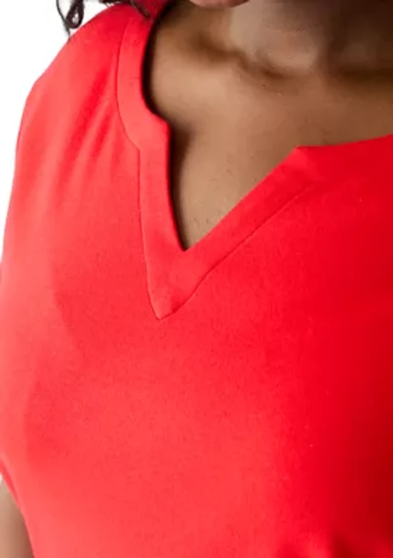 Plus Short Sleeve Split Neck T-Shirt