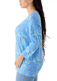 Plus Three-Quarter Sleeve Printed Crew Neck Top