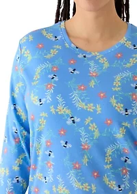 Plus Three-Quarter Sleeve Printed Crew Neck Top