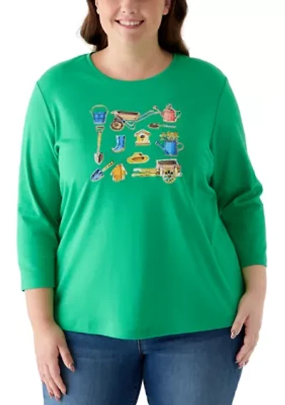 Plus 3/4 Sleeve Crew Neck Graphic Shirt