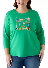 Plus 3/4 Sleeve Crew Neck Graphic Shirt