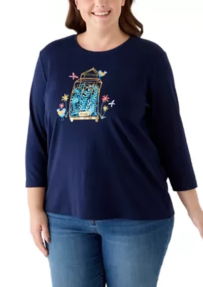 Plus 3/4 Sleeve Crew Neck Graphic Shirt