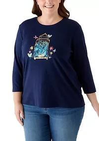 Plus 3/4 Sleeve Crew Neck Graphic Shirt