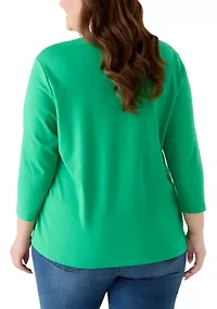 Plus 3/4 Sleeve Crew Neck Graphic Shirt