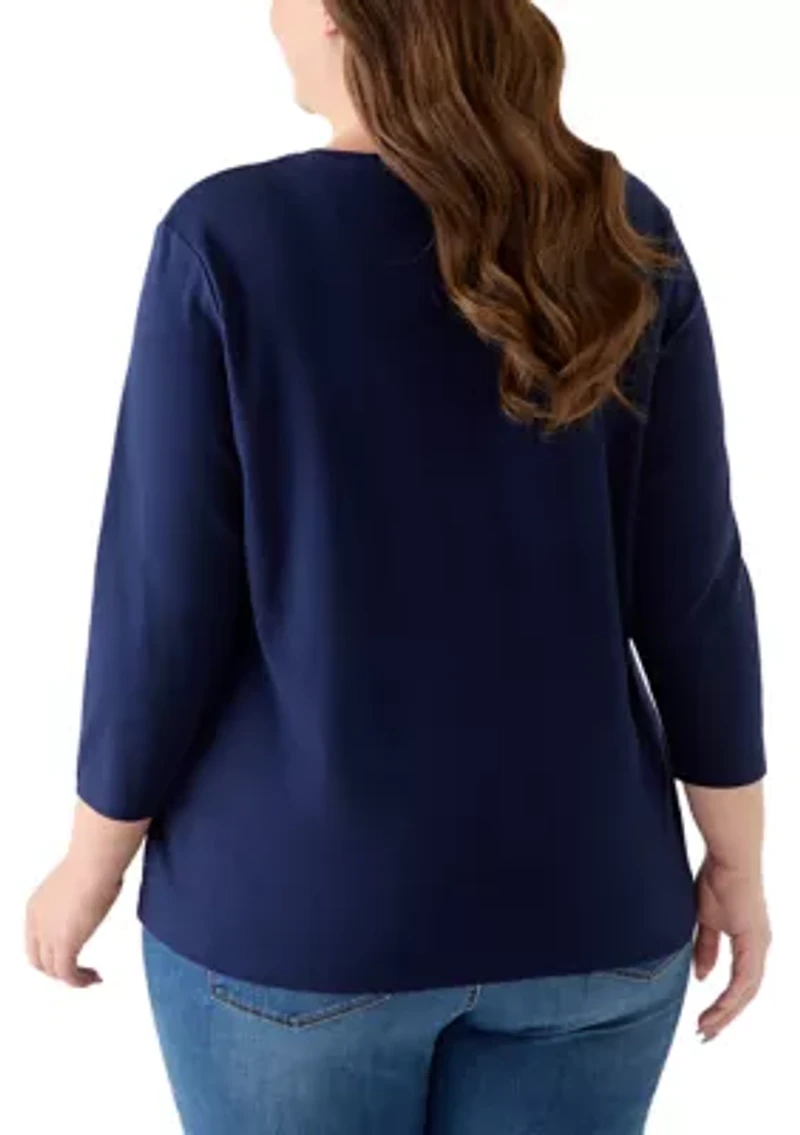 Plus 3/4 Sleeve Crew Neck Graphic Shirt