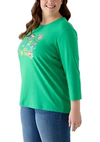 Plus 3/4 Sleeve Crew Neck Graphic Shirt