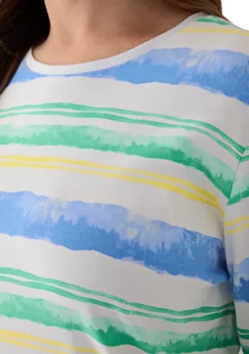 Plus Three-Quarter Sleeve Crew Neck Striped Top