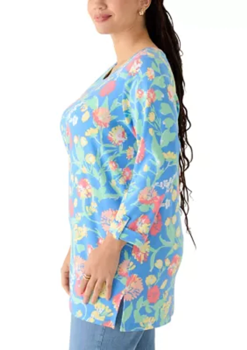 Plus 3/4 Sleeve Tunic with Tab Print