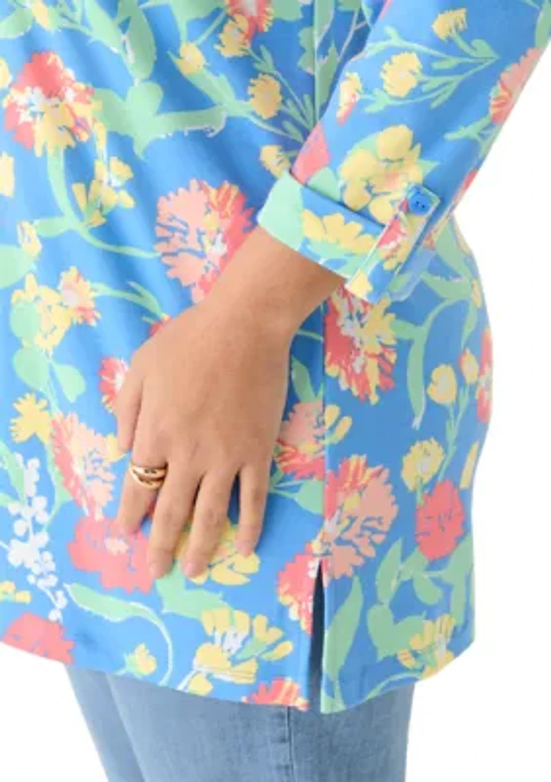 Plus 3/4 Sleeve Tunic with Tab Print