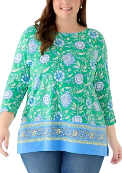 Plus 3/4 Sleeve Tunic with Tab Border
