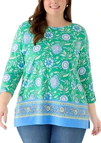 Plus 3/4 Sleeve Tunic with Tab Border